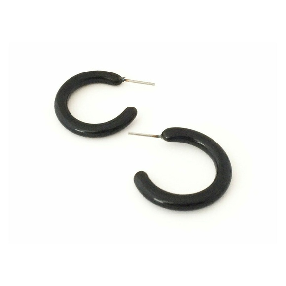 Black Vintage Lucite Hoop and Stud Earrings Set - Picture 3 of 5